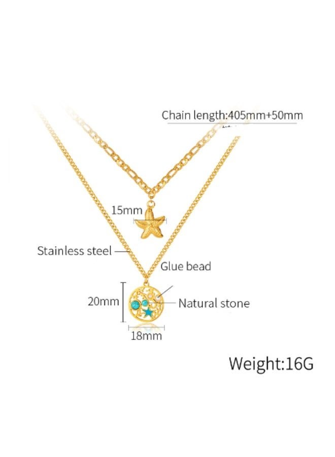 Andaazs Andaazs Women's Eclipse 18K Gold Plated Layered Dual Chain Necklace with Star & Coin Pendant  - Image 5