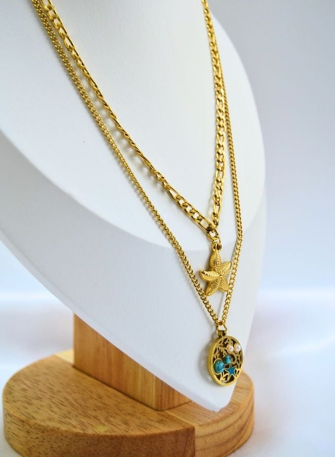 Andaazs Andaazs Women's Eclipse 18K Gold Plated Layered Dual Chain Necklace with Star & Coin Pendant  - Image 4