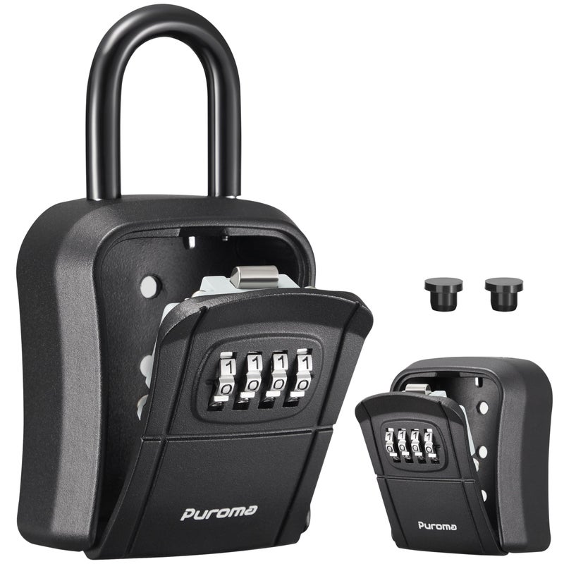 Puroma Key Lock Box, Portable Combination Lockbox Wall-Mounted Key Storage Box for House Keys, Resettable Code Safe Security Lock Box for Home, Office, Apartment Spare Key Storage (1 Pack, Pure Black) - Image 1