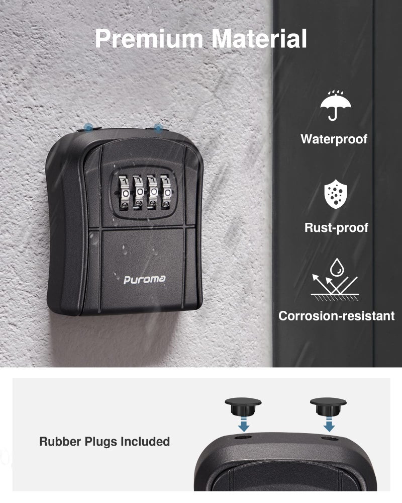 Puroma Key Lock Box, Portable Combination Lockbox Wall-Mounted Key Storage Box for House Keys, Resettable Code Safe Security Lock Box for Home, Office, Apartment Spare Key Storage (1 Pack, Pure Black) - Image 5