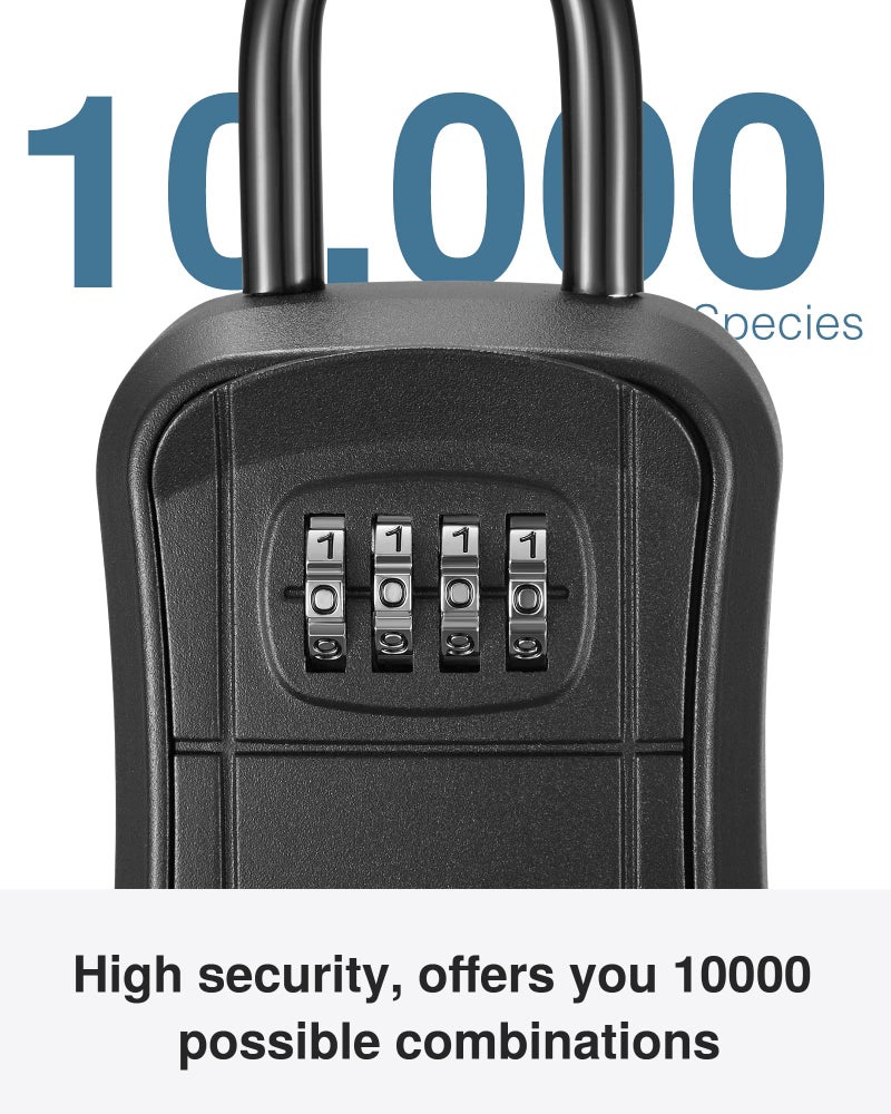 Puroma Key Lock Box, Portable Combination Lockbox Wall-Mounted Key Storage Box for House Keys, Resettable Code Safe Security Lock Box for Home, Office, Apartment Spare Key Storage (1 Pack, Pure Black) - Image 3