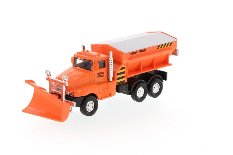 Playmaker Toys Show Plow Truck 6" Die Cast Metal Model Toy Truck w/Pullback Action (Orange) - Image 5