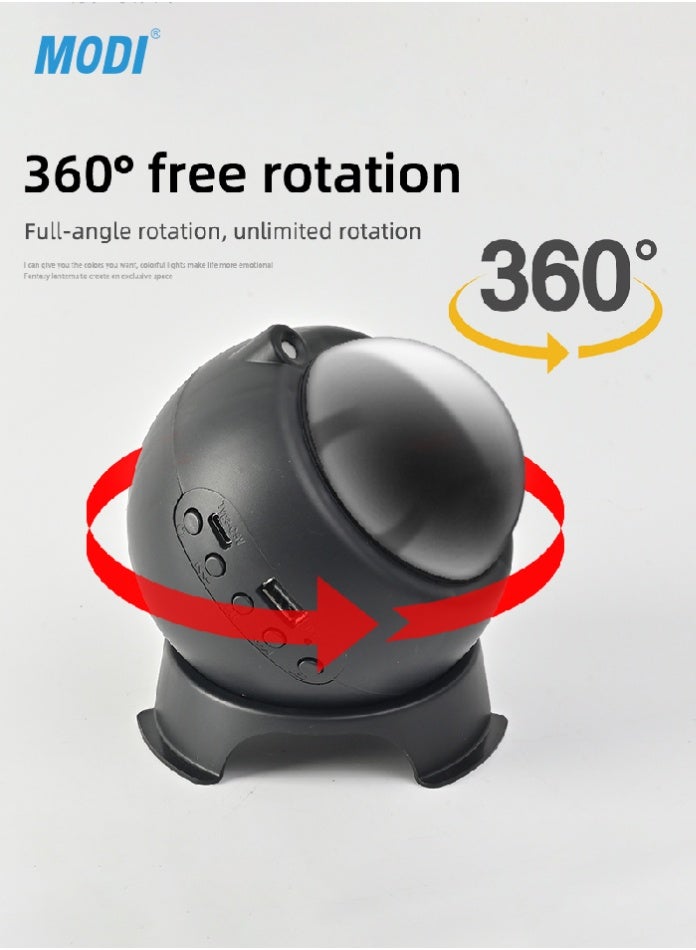 MODI Rechargeable Bluetooth Speaker Star Projector RGBW Night Light, 5V Portable LED Aurora Lamp with USB Music Player for Bedroom, Living Room, and Home Ambiance – Black - Image 2