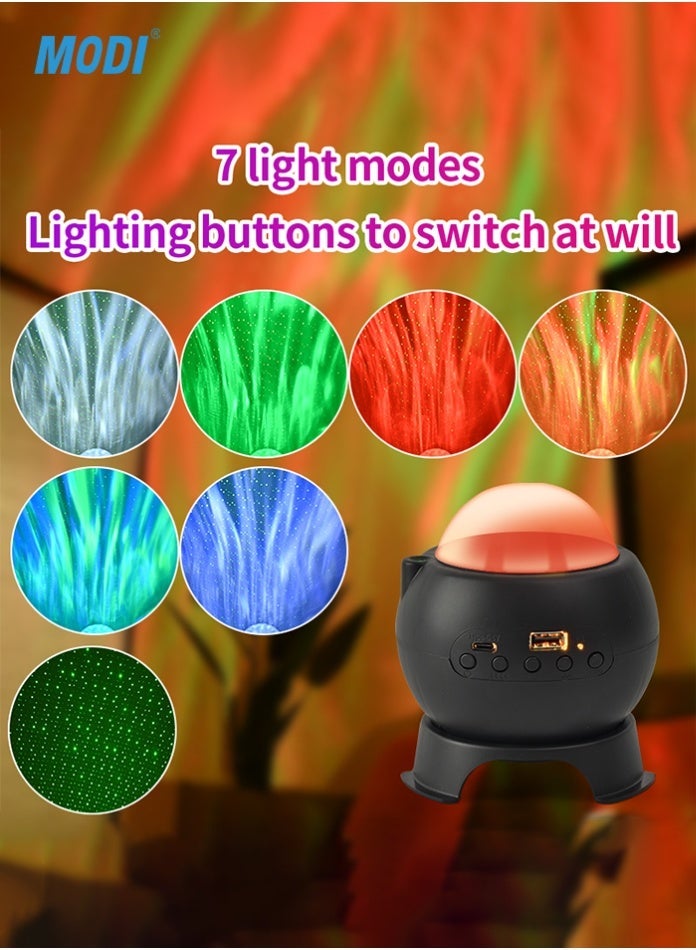 MODI Rechargeable Bluetooth Speaker Star Projector RGBW Night Light, 5V Portable LED Aurora Lamp with USB Music Player for Bedroom, Living Room, and Home Ambiance – Black - Image 1