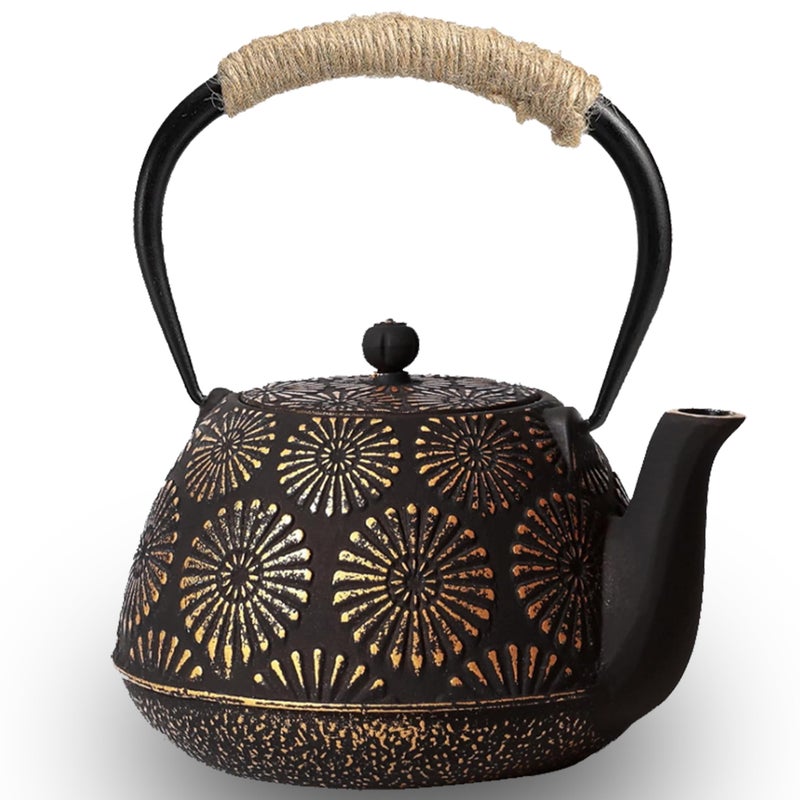 TiwisiTe Japanese Tetsubin Cast Iron Teapot, 40oz (1200ml) Enamel-Coated Stovetop Kettle with Stainless Steel Infuser & Heat-Resistant Handle, Traditional Iron Pot for Tea Ceremony (Black Gold) - Image 1