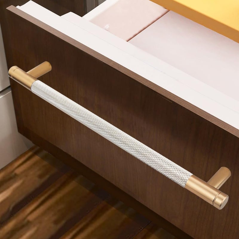 Gutuwellea 12 Pack 7 1/2 Inch 192 Mm Bronze And Nickel Cabinet Handles Cabinet Pulls Aluminum Handles Knurled Drawer Pulls Oxidation Finish With Diamond Pattern 8.6"" Length (7.5"" Hole Center) - Image 2