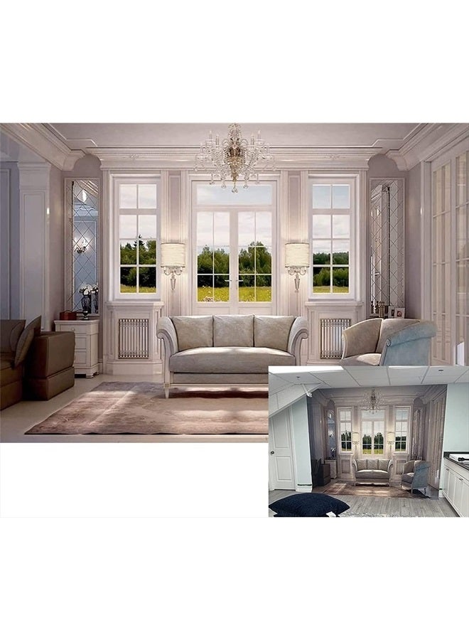 CSFOTO 7x5ft 3D Living Room Backdrop Sofa Carpet Crystal Chandelier Window Office Backdrop for Zoom Meeting Video Conferencing Backdrops for Video Recording Video Backdrops Background Home Office - Image 1