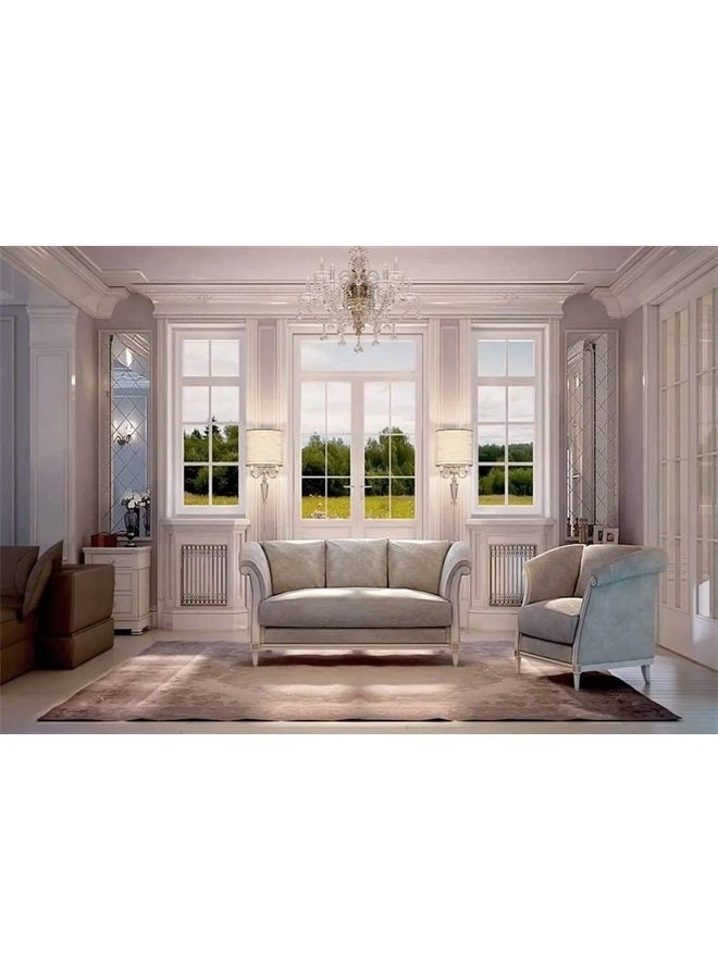 CSFOTO 7x5ft 3D Living Room Backdrop Sofa Carpet Crystal Chandelier Window Office Backdrop for Zoom Meeting Video Conferencing Backdrops for Video Recording Video Backdrops Background Home Office - Image 3