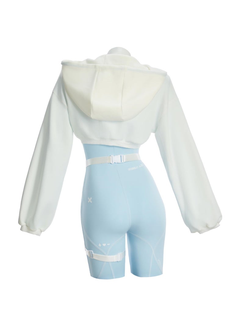 Cosplay.fm Women Cyber Suit Long Sleeve Workout Jumpsuit with Crop Hooded Sweatshirt and Belt Harness (Blue, M) - Image 3