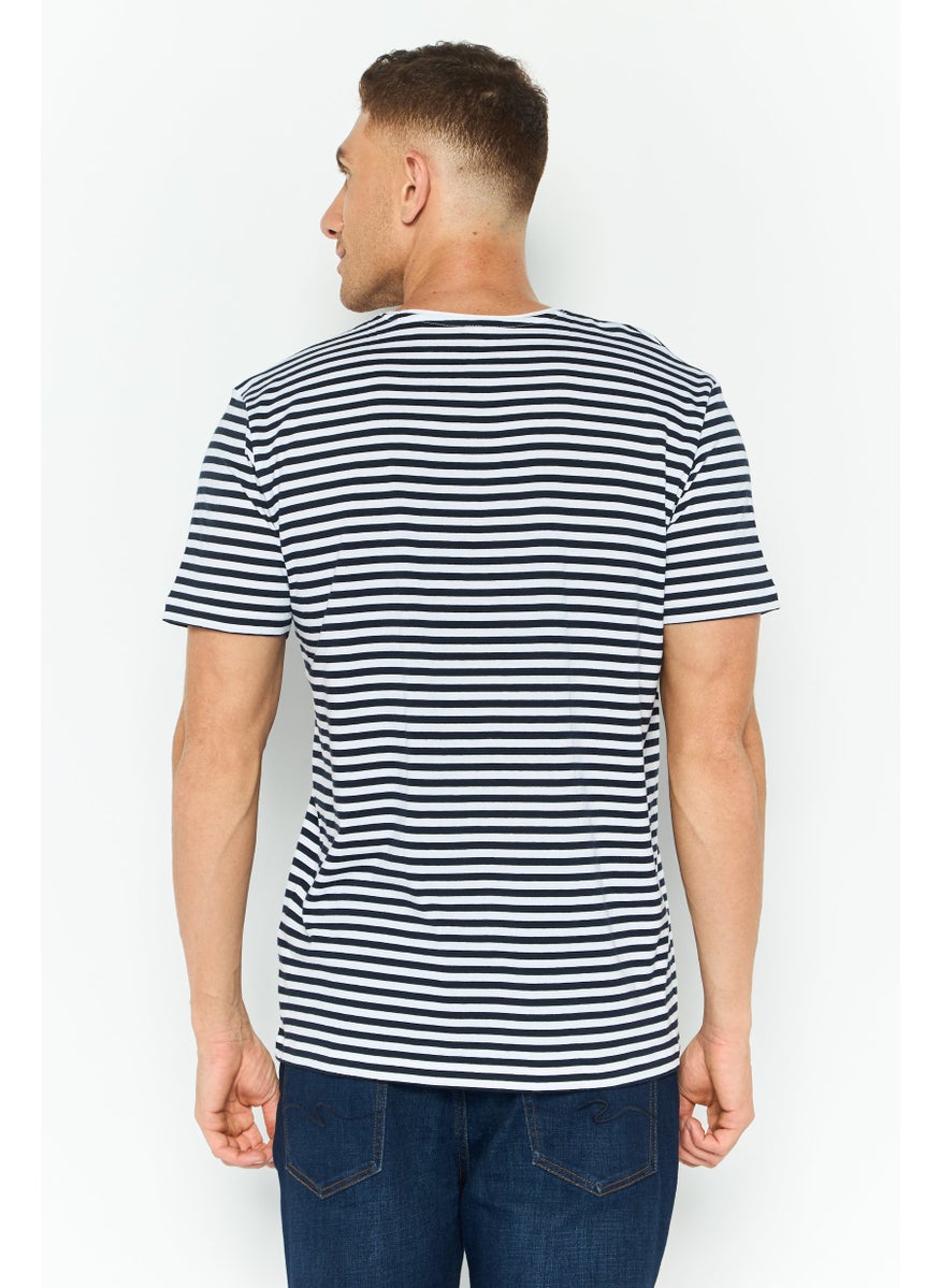 ESPRIT Men Round Neck Stripe Short Sleeves T-shirt, Navy  - Image 4