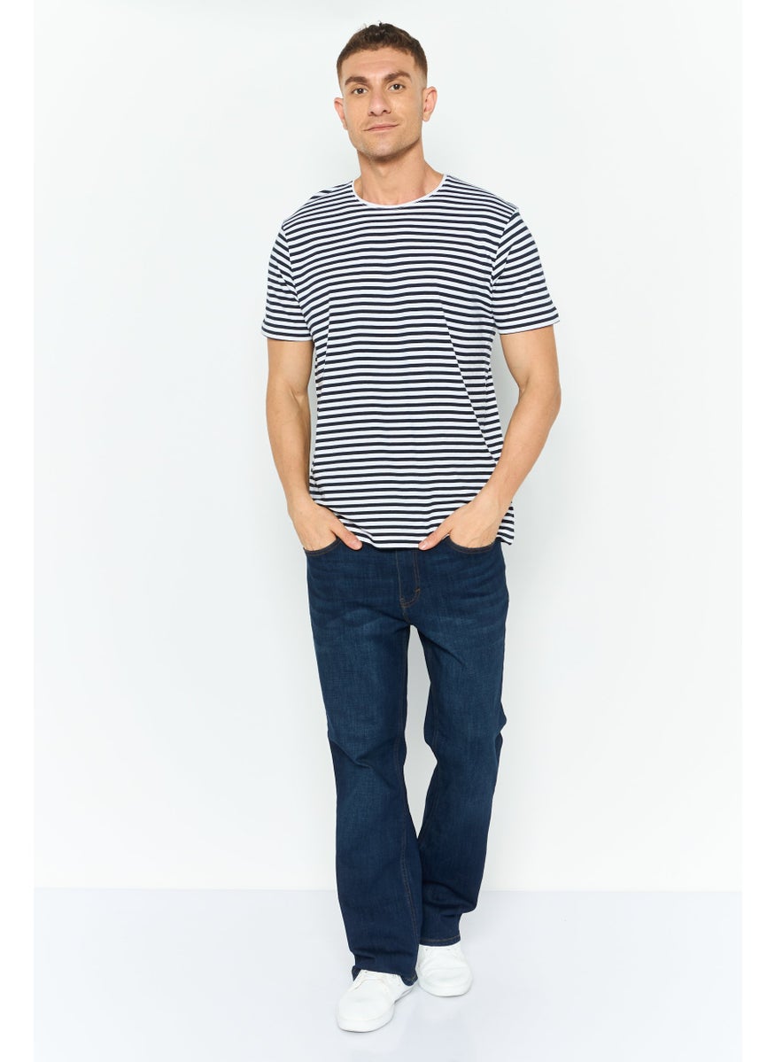 ESPRIT Men Round Neck Stripe Short Sleeves T-shirt, Navy  - Image 3