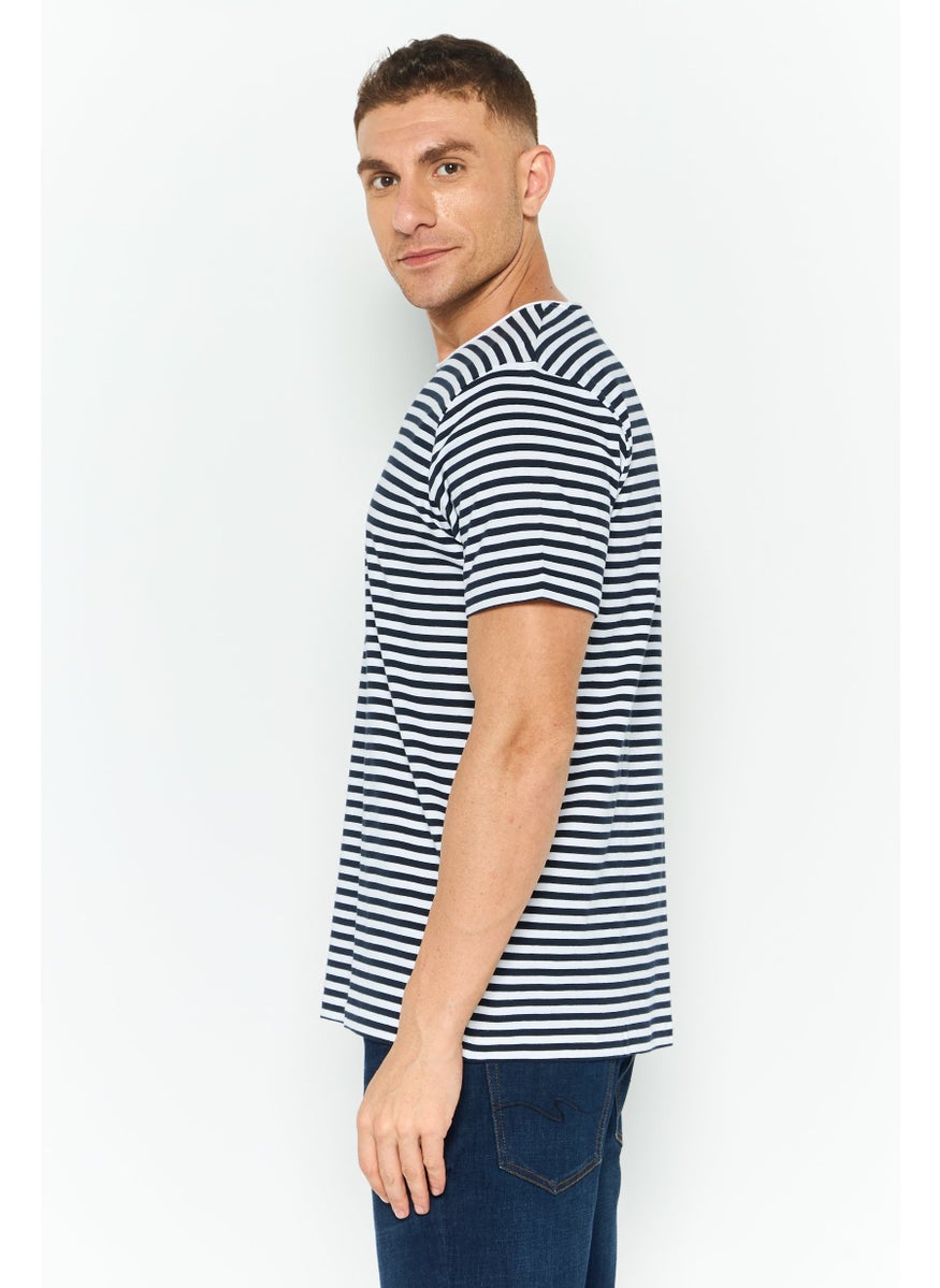 ESPRIT Men Round Neck Stripe Short Sleeves T-shirt, Navy  - Image 2