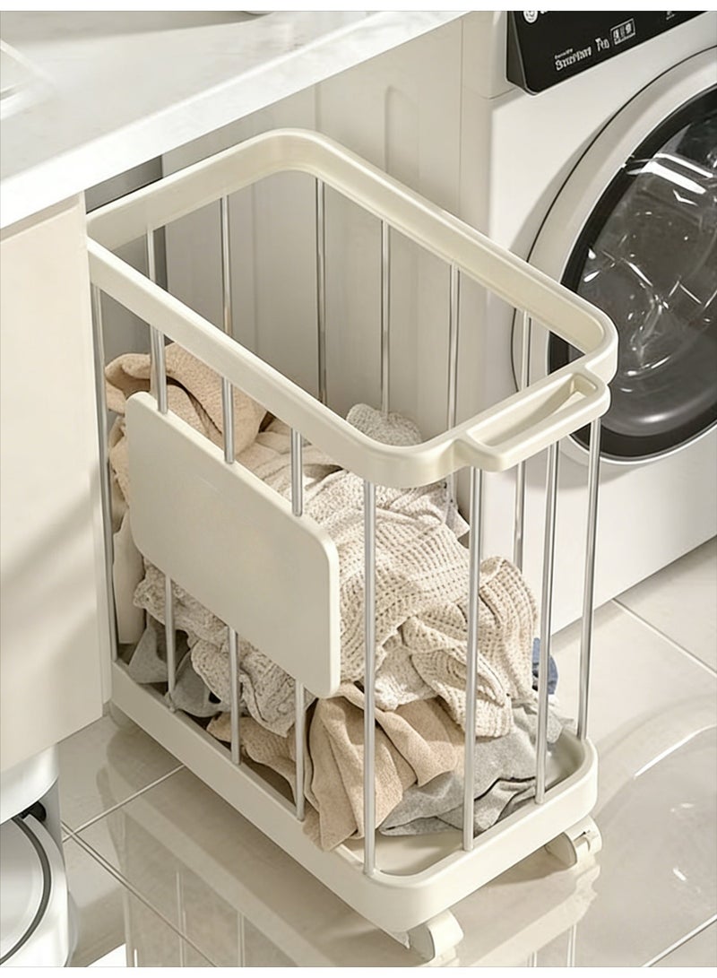 CKIKH portable laundry basket, narrow design with wheels and handles, tall capacity, multi-functional, suitable for laundry rooms, bedrooms, and dormitories (white). - Image 3