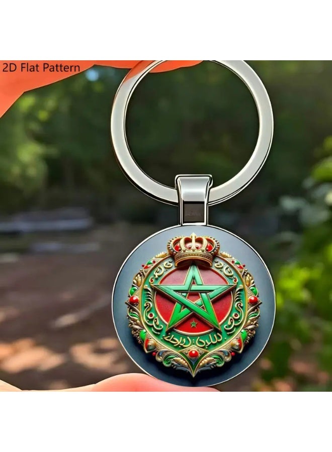 Moroccan Football Enthusiast Pattern Alloy Keychain with Green Star & Crown Design - Image 5