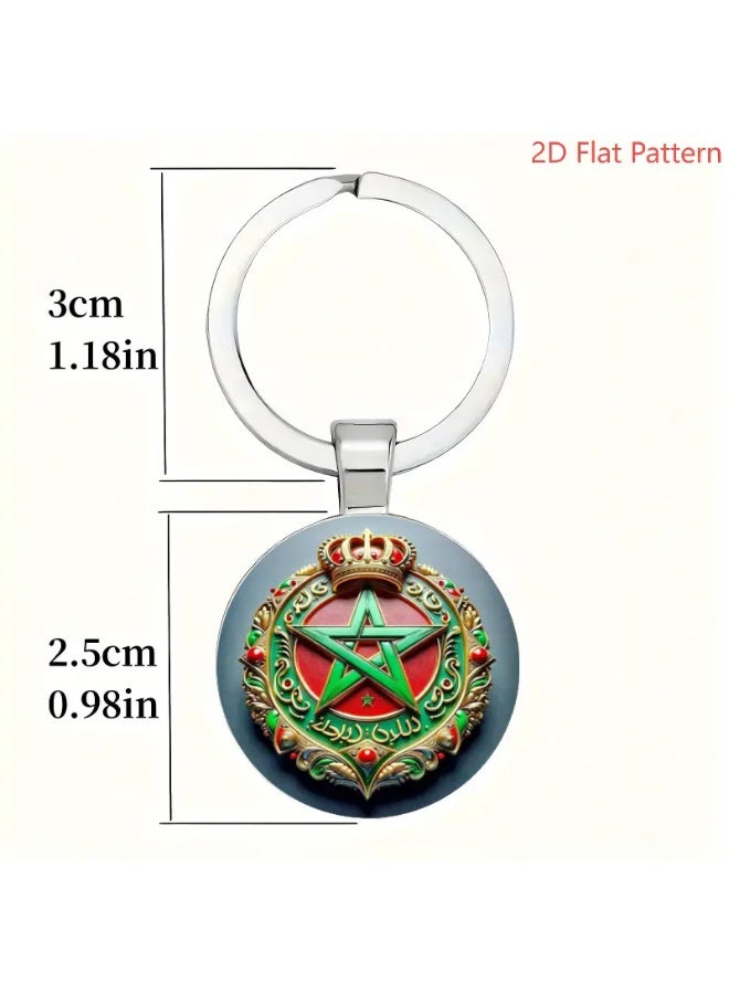 Moroccan Football Enthusiast Pattern Alloy Keychain with Green Star & Crown Design - Image 4