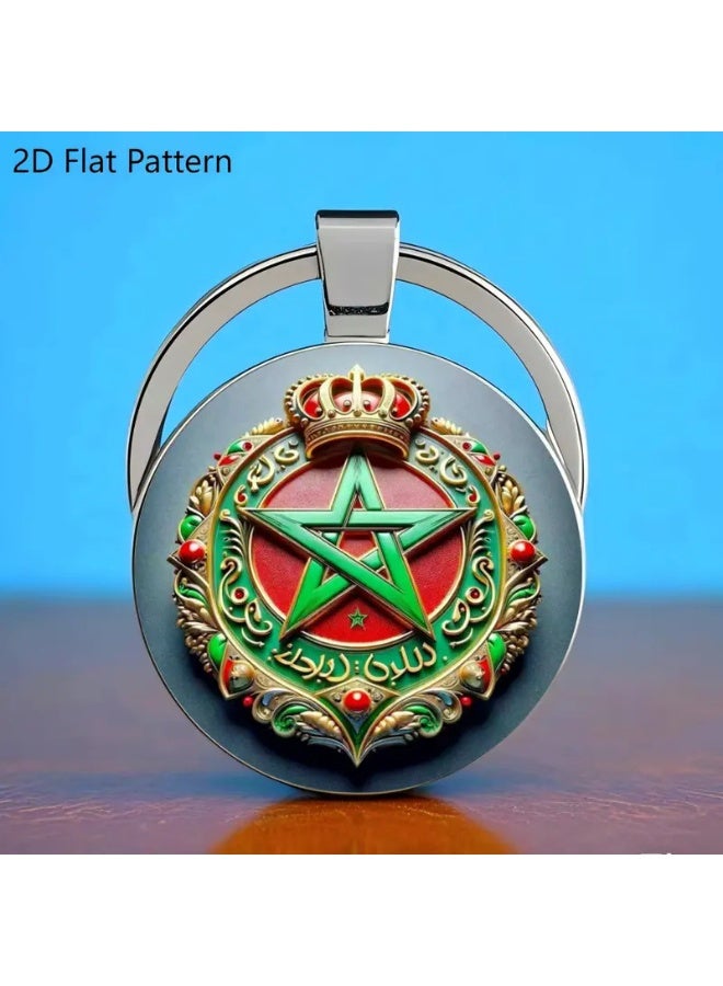 Moroccan Football Enthusiast Pattern Alloy Keychain with Green Star & Crown Design - Image 2