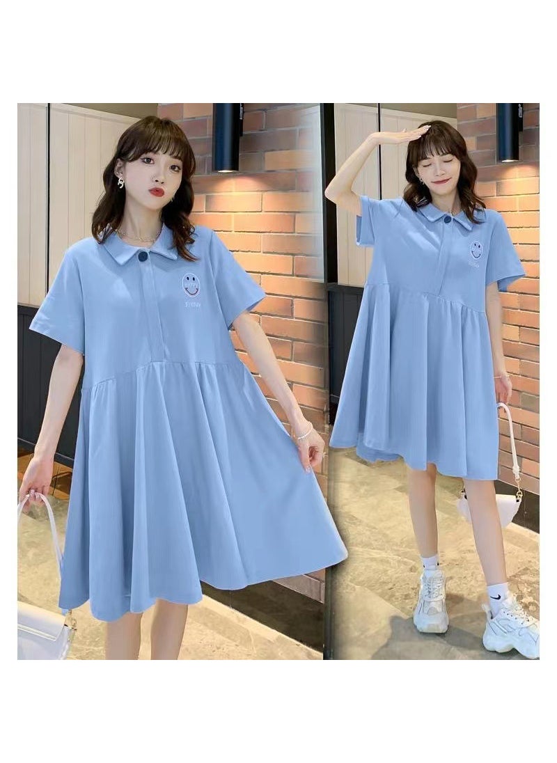 Pregnant Women Summer Short-sleeved Skirt Pregnant Full Stage Loose Belly Covering Trendy Mom POLO Collar Smiley Midi dressT#2425 Blue T#2425 Blue - pzsku/Z12ABD91A72446743C11AZ/45/_/1727187981/1063a00d-000d-47f2-a9ca-d296b473c690