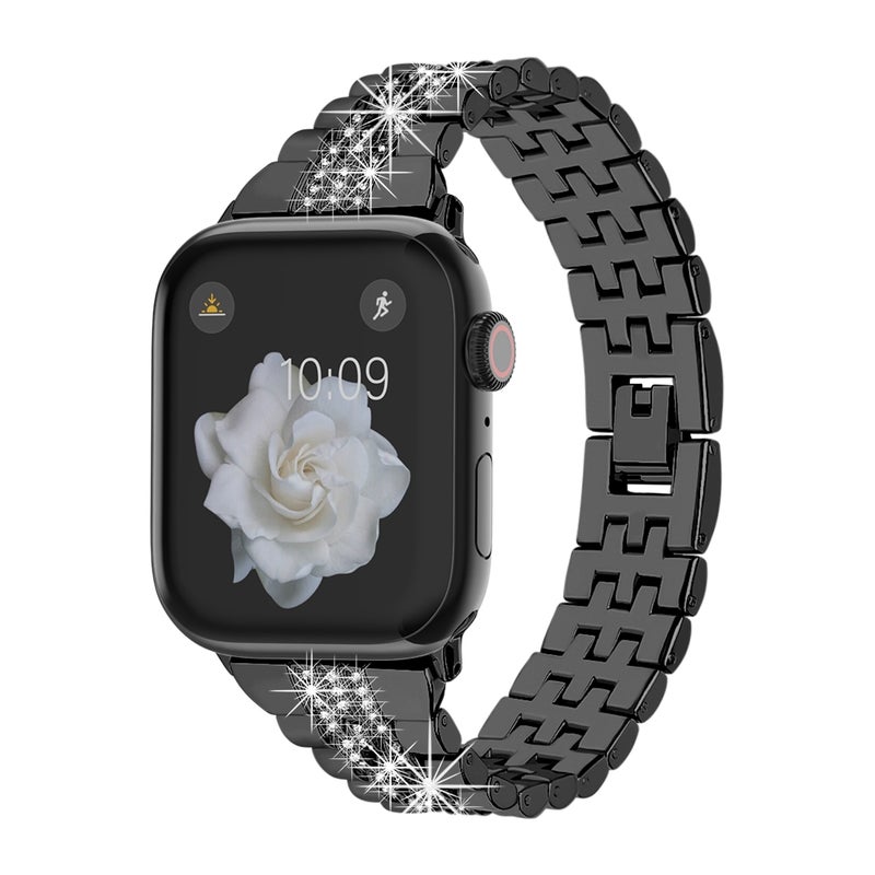 CHOiCE For Watch SE 2022 44mm Bling Diamond Chain Metal Watch Band(Black) - Image 1