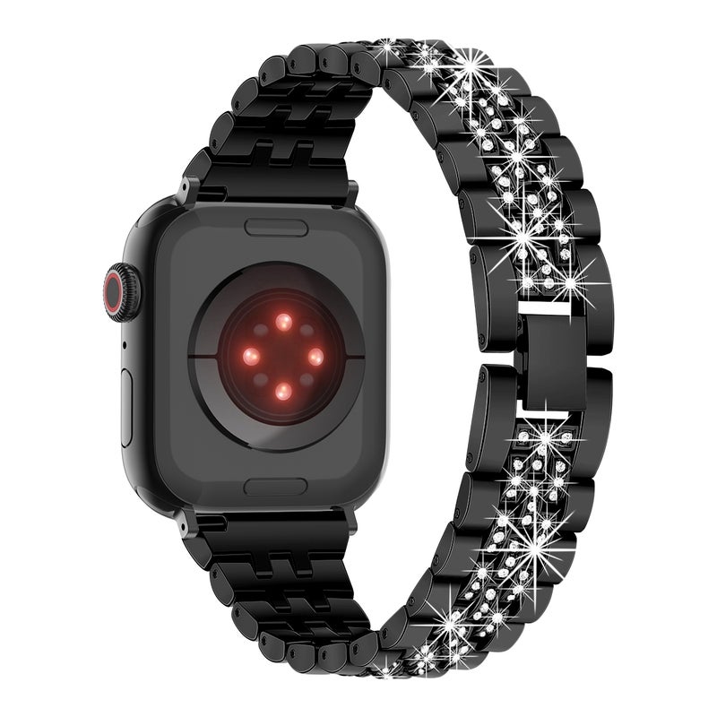 CHOiCE For Watch SE 2022 44mm Bling Diamond Chain Metal Watch Band(Black) - Image 2