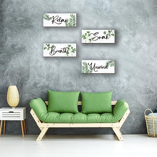 ONIZHITY 4 Pcs Farmhouse Bathroom Wall Decors Relax Soak Unwind Breathe Wooden Word Sign Green Hanging Wall Art Rustic Office Wall Decor for Bedroom Living Room Vintage Decorations(Green Leaves 10X4 Inch) - Image 5