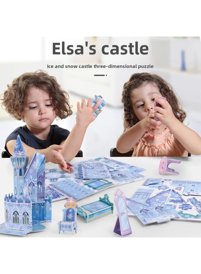 Children's 3D Jigsaw Ice And Snow Castle Assembled Building Blocks Model Girl's Hand Assembled Educational Toys Gift-Color:Castle Puzzle + Lantern + Characters - Image 4