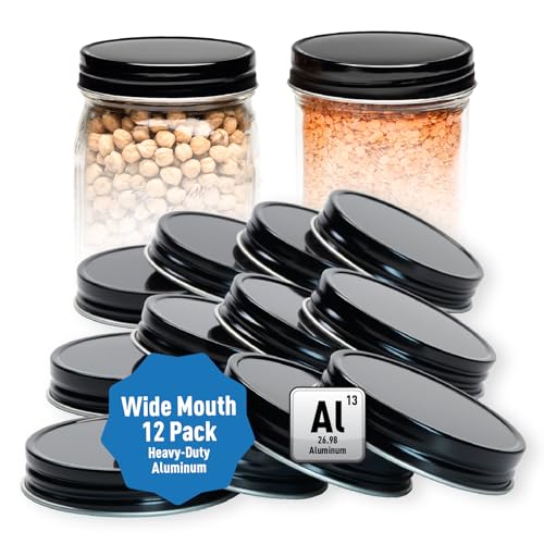 AllSpice Rust-Proof Wide Mouth Aluminum Metal Mason Jar Lids Leak-Proof 12-Pack (Black) - Image 1