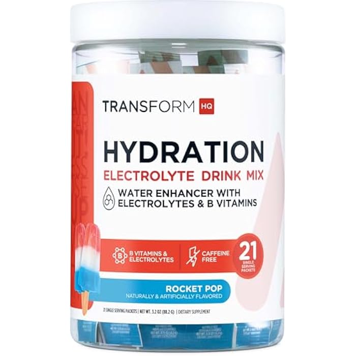 TransformHQ Hydration Drink Mix (21 Single-Serving Packets, Rocket Pop) - Hydration Supplement Blend with Vitamins and Electrolytes - Image 1