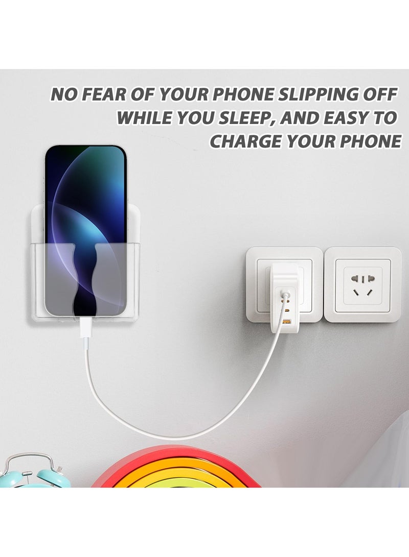 FLYROAD 2 Pcs Wall Mounted Phone Holder, Acrylic Clear Phone Stand with Transparent Tapes, Self Adhesive Phone Cradle Cell Phone Wall Holder with Charging Hole Compatible with Most Cell Phone - Image 4