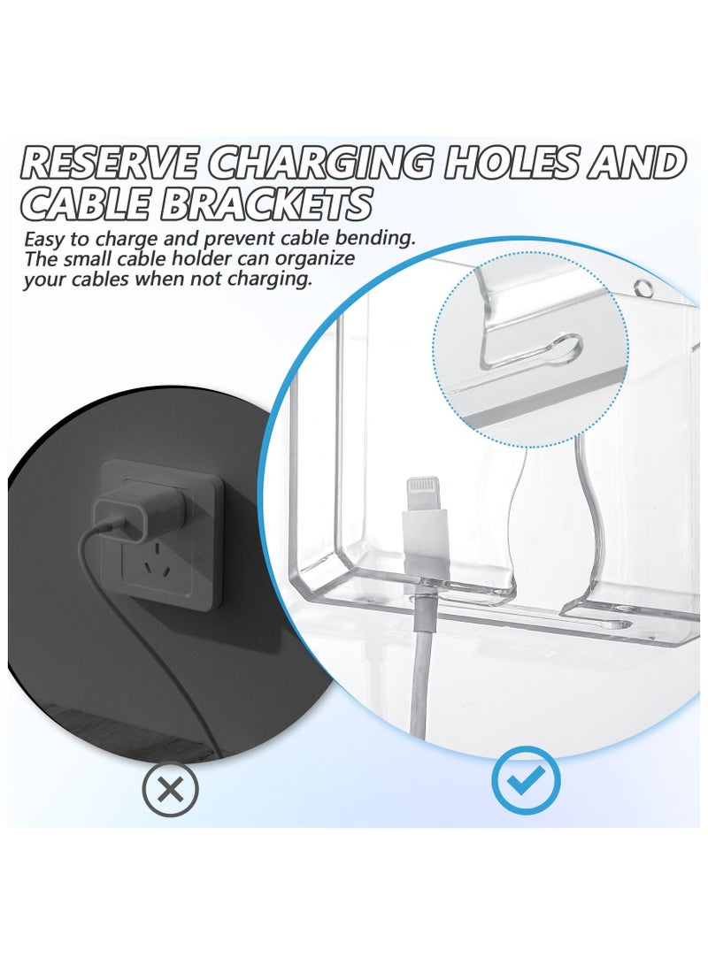 FLYROAD 2 Pcs Wall Mounted Phone Holder, Acrylic Clear Phone Stand with Transparent Tapes, Self Adhesive Phone Cradle Cell Phone Wall Holder with Charging Hole Compatible with Most Cell Phone - Image 3