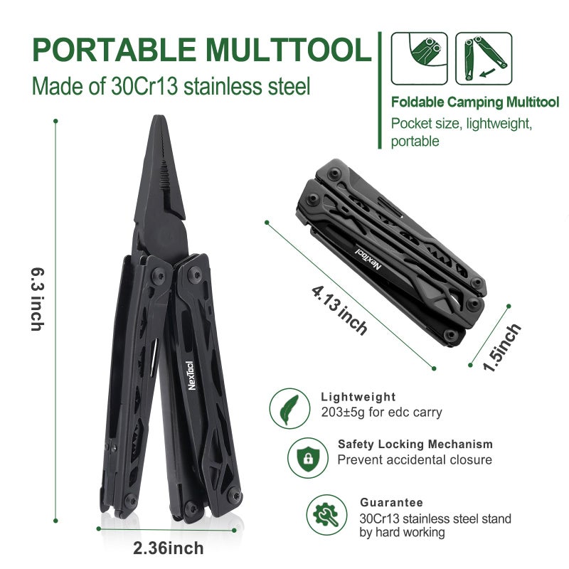 NexTool Multitool, 11 in 1 Multi Tool with Needle Nose Pliers, Scissors and Screwdriver Bits, Stainless Steel Multi Tool Pocket Knife with Safety Locking for Camping,Fishing,Hiking, Mens Gifts Unique - Image 2