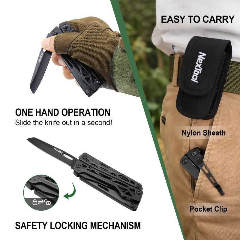 NexTool Multitool, 11 in 1 Multi Tool with Needle Nose Pliers, Scissors and Screwdriver Bits, Stainless Steel Multi Tool Pocket Knife with Safety Locking for Camping,Fishing,Hiking, Mens Gifts Unique - Image 3