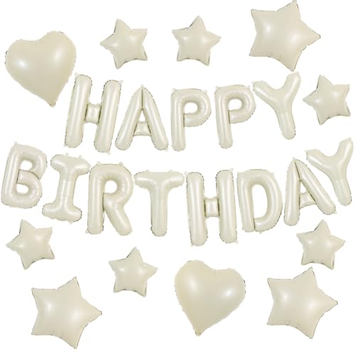 TONIFUL 31PCS Cream White Happy Birthday Decorations 16 Inch Happy Birthday Balloon Banner with Star Heart Balloons Mylar Foil Birthday Party Decorations Supplies for Men Women Adults Girls Boys Kids - Image 1