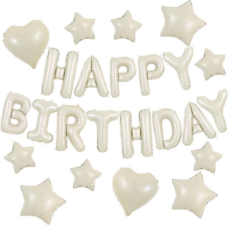 TONIFUL 31PCS Cream White Happy Birthday Decorations 16 Inch Happy Birthday Balloon Banner with Star Heart Balloons Mylar Foil Birthday Party Decorations Supplies for Men Women Adults Girls Boys Kids - Image 2