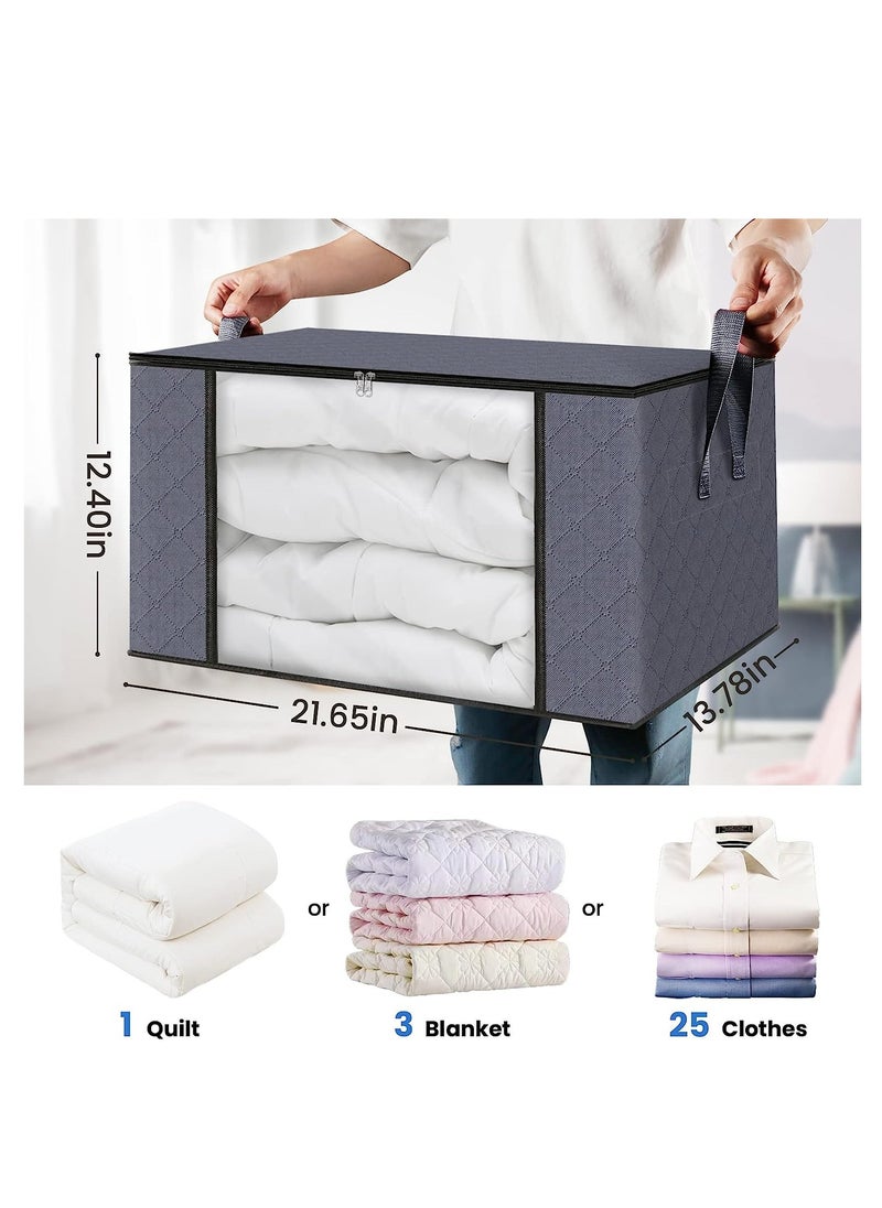 DUNISO 6 Pack Clothes Storage, Foldable Blanket Storage Bags, Storage Containers For Organizing Bedroom, Closet, Clothing, Comforter, Organization And Storage With Lids And Handle(Grey)  - Image 3