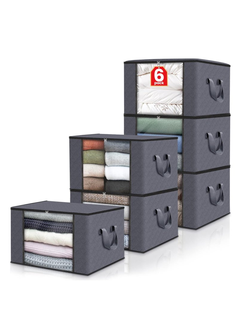 DUNISO 6 Pack Clothes Storage, Foldable Blanket Storage Bags, Storage Containers For Organizing Bedroom, Closet, Clothing, Comforter, Organization And Storage With Lids And Handle(Grey)  - Image 1