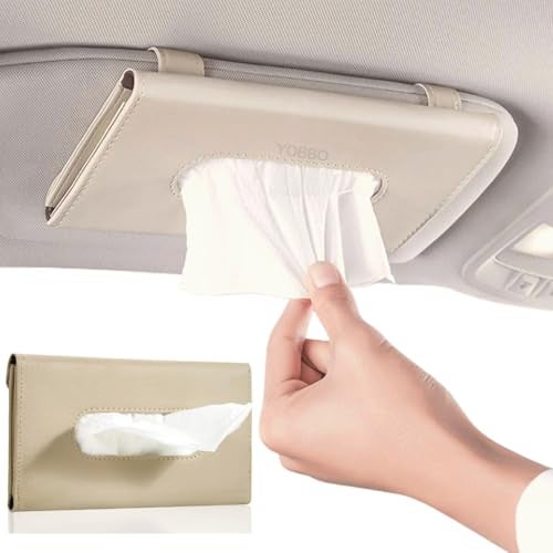 Yobbo Car Tissue Holder, Sun Visor Napkin Holder, Car Visor Tissue Papers Holder, Tissue Holder for Car, Tissue Dispenser Rectangular (Beige) - Image 1