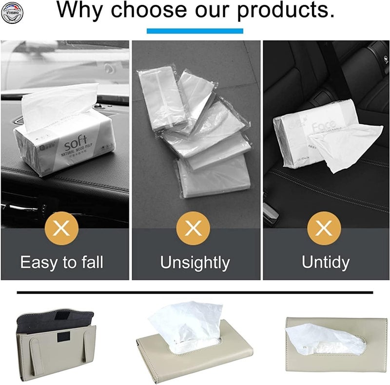 Yobbo Car Tissue Holder, Sun Visor Napkin Holder, Car Visor Tissue Papers Holder, Tissue Holder for Car, Tissue Dispenser Rectangular (Beige) - Image 2