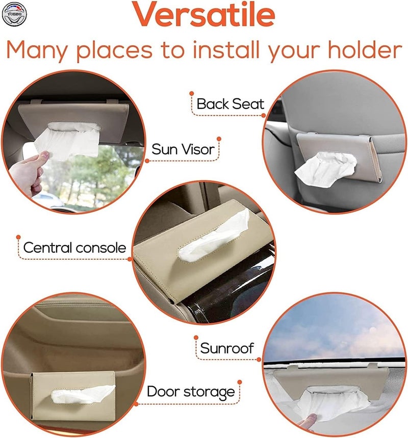 Yobbo Car Tissue Holder, Sun Visor Napkin Holder, Car Visor Tissue Papers Holder, Tissue Holder for Car, Tissue Dispenser Rectangular (Beige) - Image 3