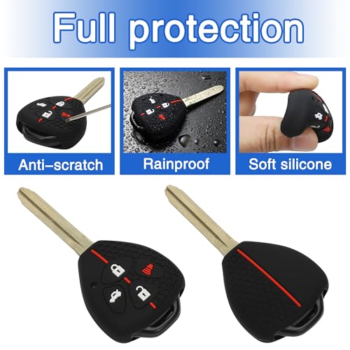 TOMALL تومال 2 حزمة لغطاء مفتاح تويوتا مع سلسلة مفاتيح، 4 أزرار غطاء مفتاح سيليكون مطاطي متوافق مع تويوتا كامري أفالون كورولا فينزا يارس سايون xB xD من 2009-2012، سوبارو BRZ من 2013-2019 - Image 5