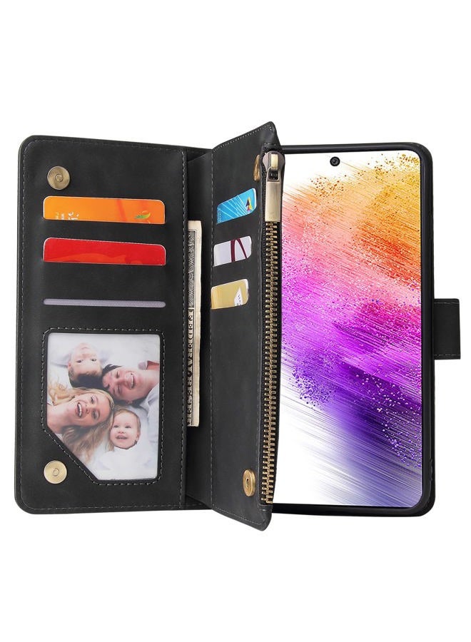 Asuwish Compatible with Samsung Galaxy A73 5G 2022 Wallet Case Tempered Glass Screen Protector and Flip Cover Card Holder Cell Accessories Phone Cases for Gaxaly A 73 G5 Gaxaly 73A S73 Women Men Black - Image 2