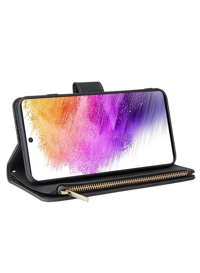 Asuwish Compatible with Samsung Galaxy A73 5G 2022 Wallet Case Tempered Glass Screen Protector and Flip Cover Card Holder Cell Accessories Phone Cases for Gaxaly A 73 G5 Gaxaly 73A S73 Women Men Black - Image 3