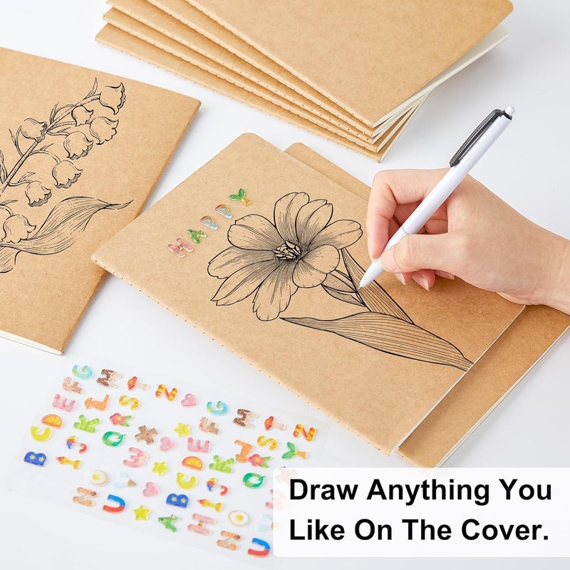 feela 8 Pack Unlined Kraft Paper Notebooks, Blank Journal Note Pad for Drawing Writing, Small Sketchbook Travel Journal Bulk for Women Kids Students Office School Supplies, A5, 60 Pages, 8.3â€ X 5.5â€ - Image 3