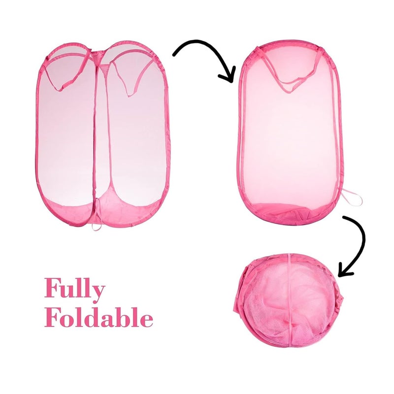 Kuber Industries Pack of 9 Unwashed Clothes Storage Basket | Foldable Laundry Basket for Clothes | Mesh Laundry Bag | Collapsible & Portable | 20 LTR | Pink - Image 4