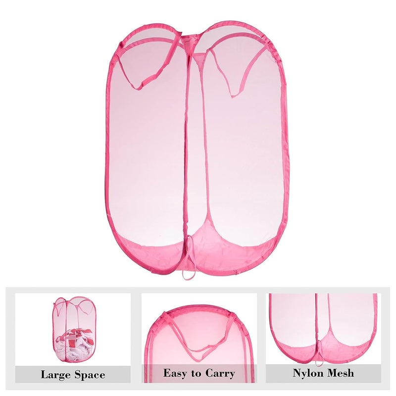 Kuber Industries Pack of 9 Unwashed Clothes Storage Basket | Foldable Laundry Basket for Clothes | Mesh Laundry Bag | Collapsible & Portable | 20 LTR | Pink - Image 3