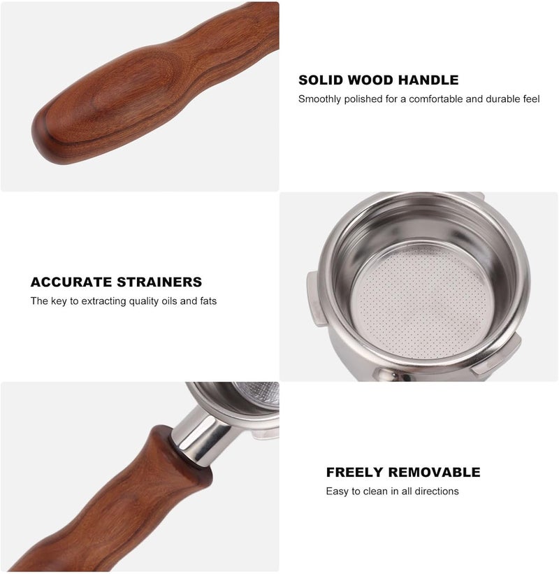 fannay 58mm Bottomless Portafilter, 3 Ears Stainless Steel Bottomless Naked Portafilter with Filter Basket & Wood Handle, Professional Espresso Portafilter for Barsetto Espresso (D Red - Image 2