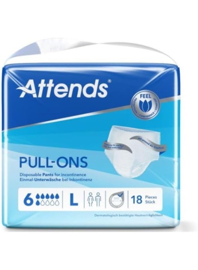 Attends Pull-Ons 6 L Disposable Pants For Incontinence Pack Of 18
