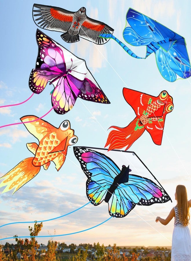 Leitee 6 Pack Large Kite for Kids and Adults Butterfly Kite for Kids Age 4-8-12 Dragonfly Owl Parrot Eagle Goldfish Teens Toy Easy to Fly for Game Beach Outdoor Activities Gifts(Cute Style) - Image 1