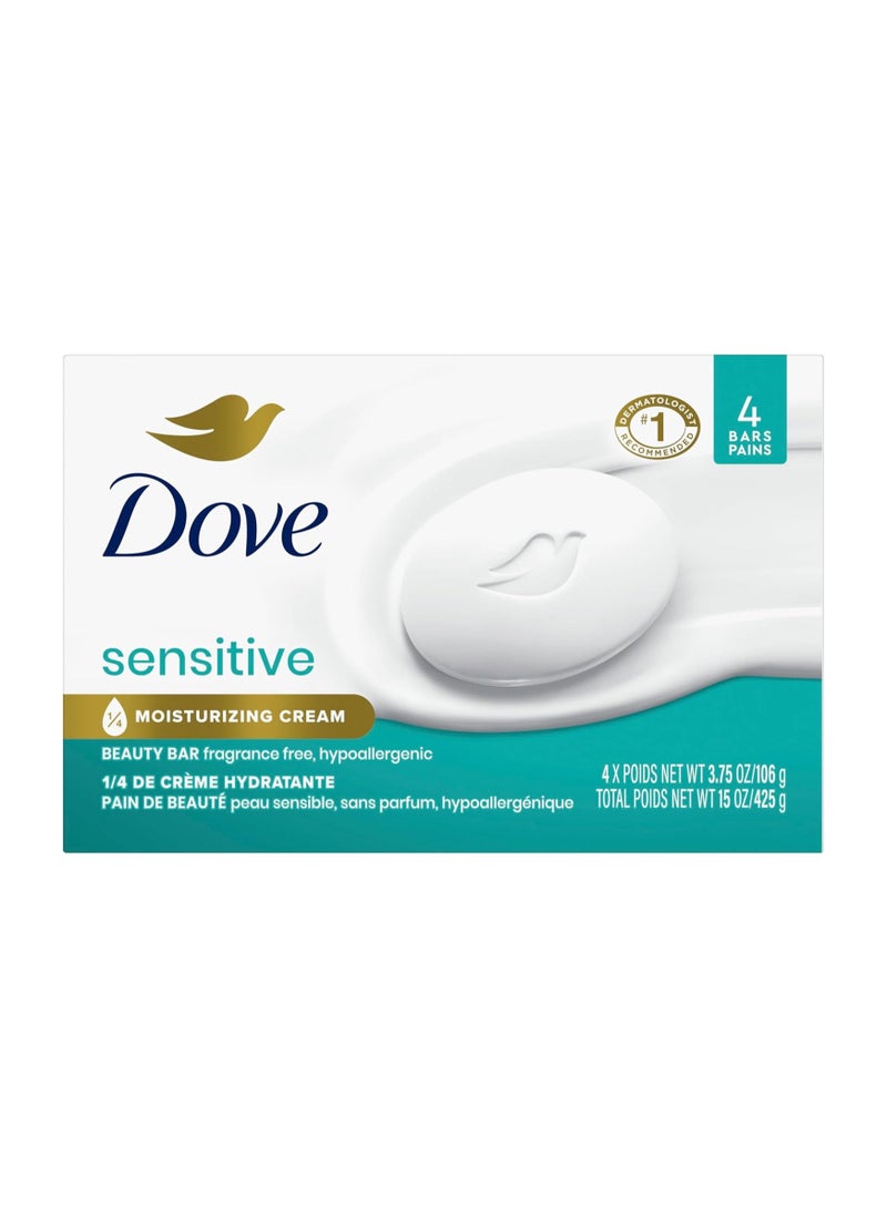 صابون دوف للعناية بالبشرة الحساسة، بدون رائحة، 4 قطع، عبوة من قطعة واحدة