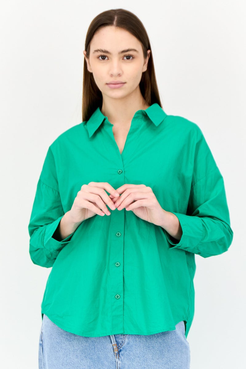 bebe قميص نسائي عادي بأكمام طويلة بلون أخضر - Image 1