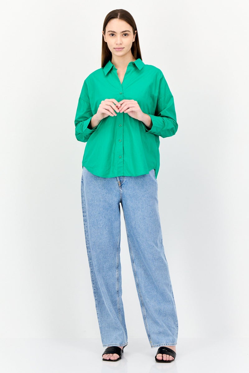 bebe قميص نسائي عادي بأكمام طويلة بلون أخضر - Image 4